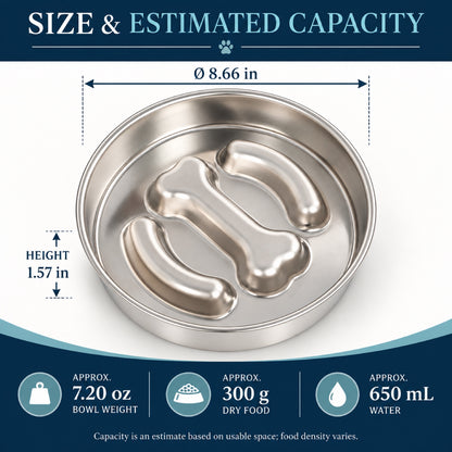 Bone-Print Stainless Steel Slow Feeder Bowl, 2 Base Options, By GAVPEPY image 3 - 2.jpg