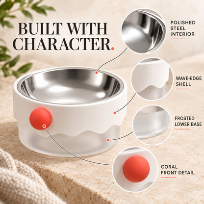 GAVPEPY Plastic Base Pet Bowl with Metal Insert, 18 x 18 x 9 cm, one pictured colorway, for Everyday Dog and Cat Meals or Water at Home, removable-looking round insert inside a wider outer base; a practical feeding setup for daily pet-care routines image 3 - 2.jpg