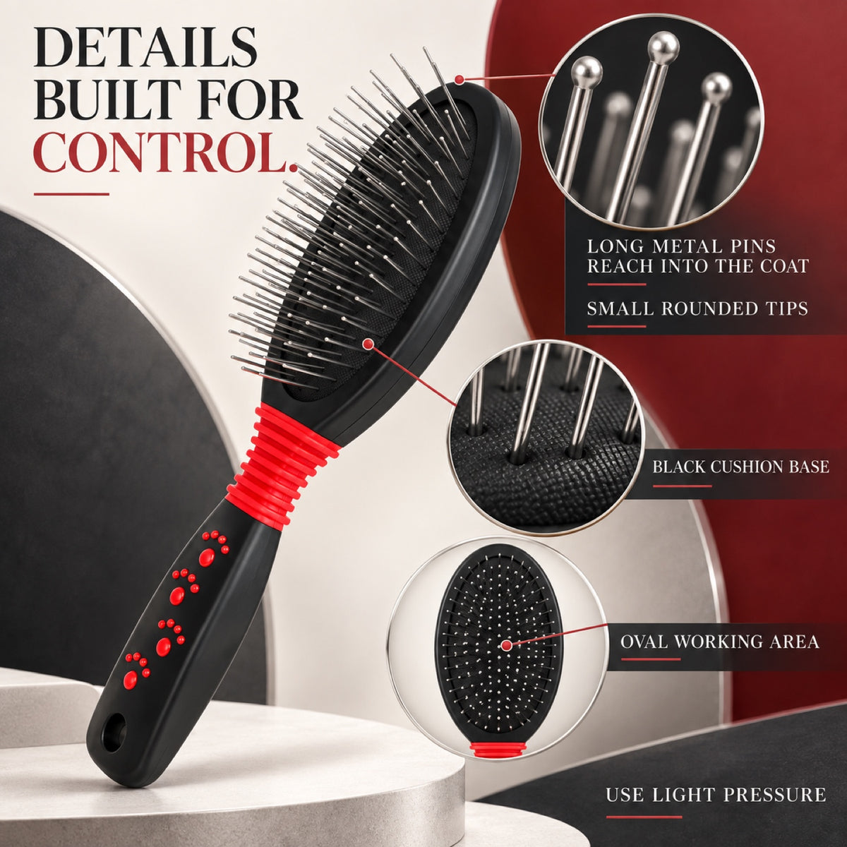 Cushion Pet Pin Brush with Red and Black Handle, By GAVPEPY image 3 - 2.jpg