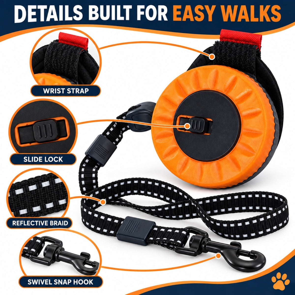 Wrist-Worn Retractable Dog Leash, 4 Colors and 2 Lengths, By GAVPEPY image 3 - 2.jpg