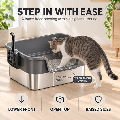 GAVPEPY Extra Large Stainless Steel High-Sided Cat Litter Box, 6 Options image 3 - 2.jpg