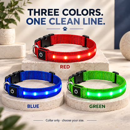 GAVPEPY Nylon Single-Fiber LED Dog Collar, Sizes S, M, L, Red, Blue, Green, for neighborhood walks, park visits and daily dog wear; an adjustable neckwear option for supervised walks and everyday outings image 3 - 2.jpg