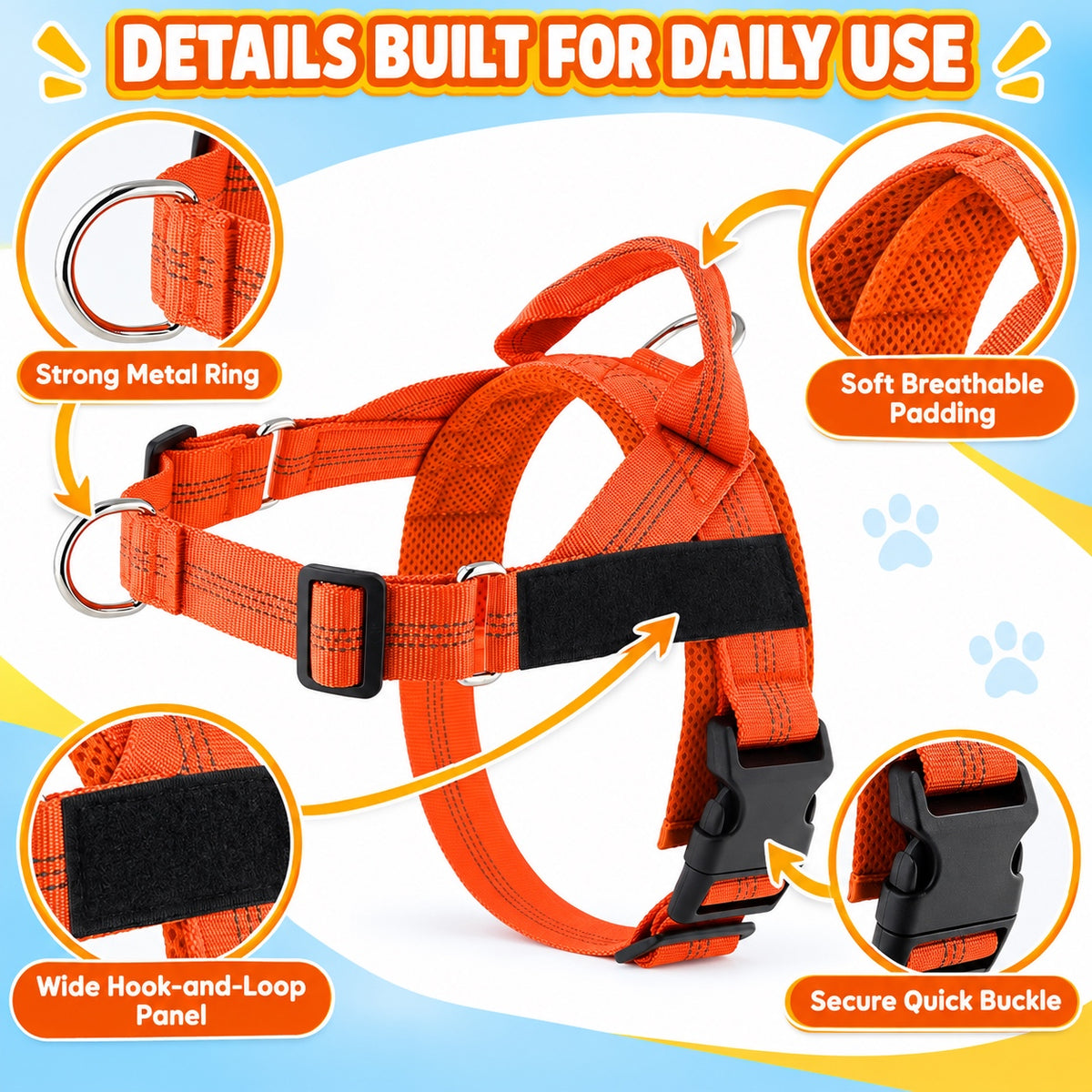 Lightweight Adjustable Nylon Dog Harness, 10 Colors and 5 Sizes, By GAVPEPY image 3 - 2.jpg