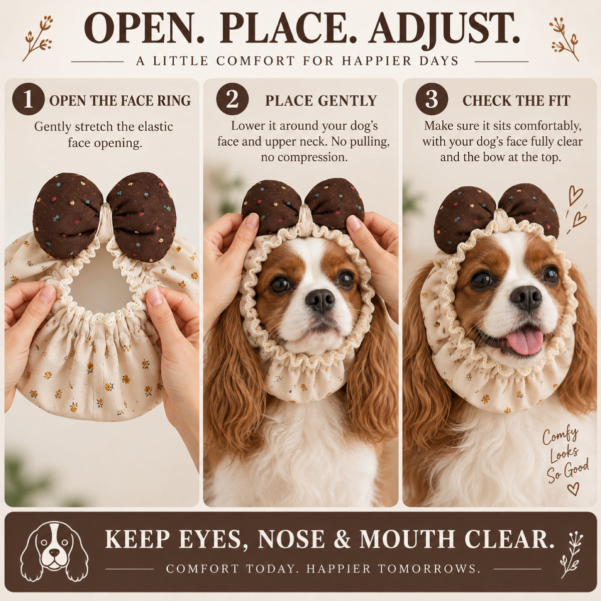 GAVPEPY Polyester Cocoa Bow Long-Ear Dog Snood, the Cocoa Bow Ear Cover Only design in S, M and L, for holding long canine ears back during meals and supervised outings, feeding time, home grooming and short walks image 4 - 3.jpg