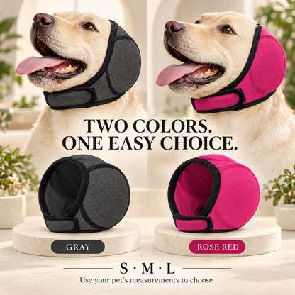 GAVPEPY Neoprene Dog Ear Cover Hood, Gray or Rose Red in S, M and L, for covering the ears during supervised baths and grooming routines, home wash stations, grooming appointments and routine pet care image 4 - 3.jpg