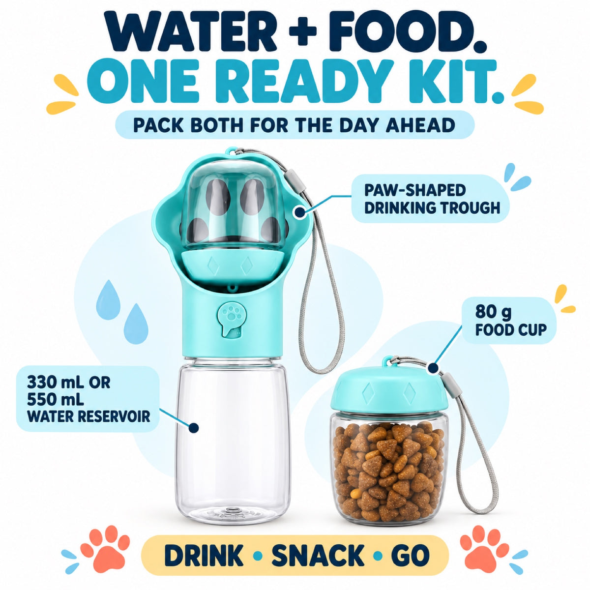 Pet Water and Food Bottle with 80 g Food Storage, By GAVPEPY image 4 - 3.jpg