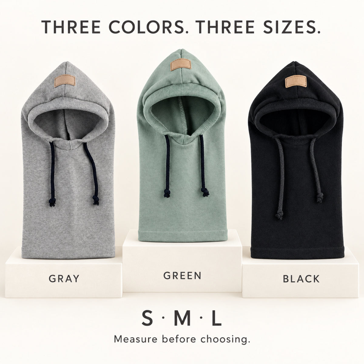 GAVPEPY Polyester Hooded Dog Ear and Neck Wrap, Black, Gray or Green in S, M and L, for covering ears and neck during supervised daily outings, cool-weather walks, travel and home routines, a long neck panel, open face and visible drawcords create image 4 - 3.jpg