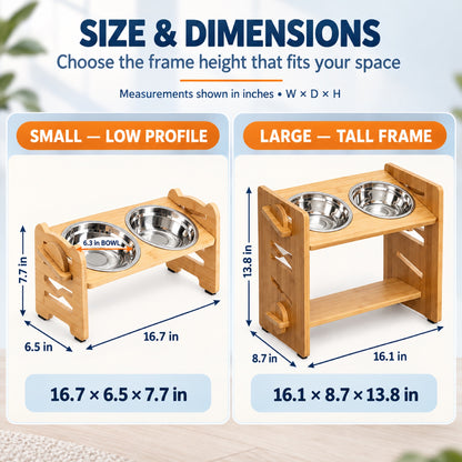 Foldable Bamboo Elevated Double Pet Bowl Stand, 2 Sizes, By GAVPEPY image 4 - 3.jpg