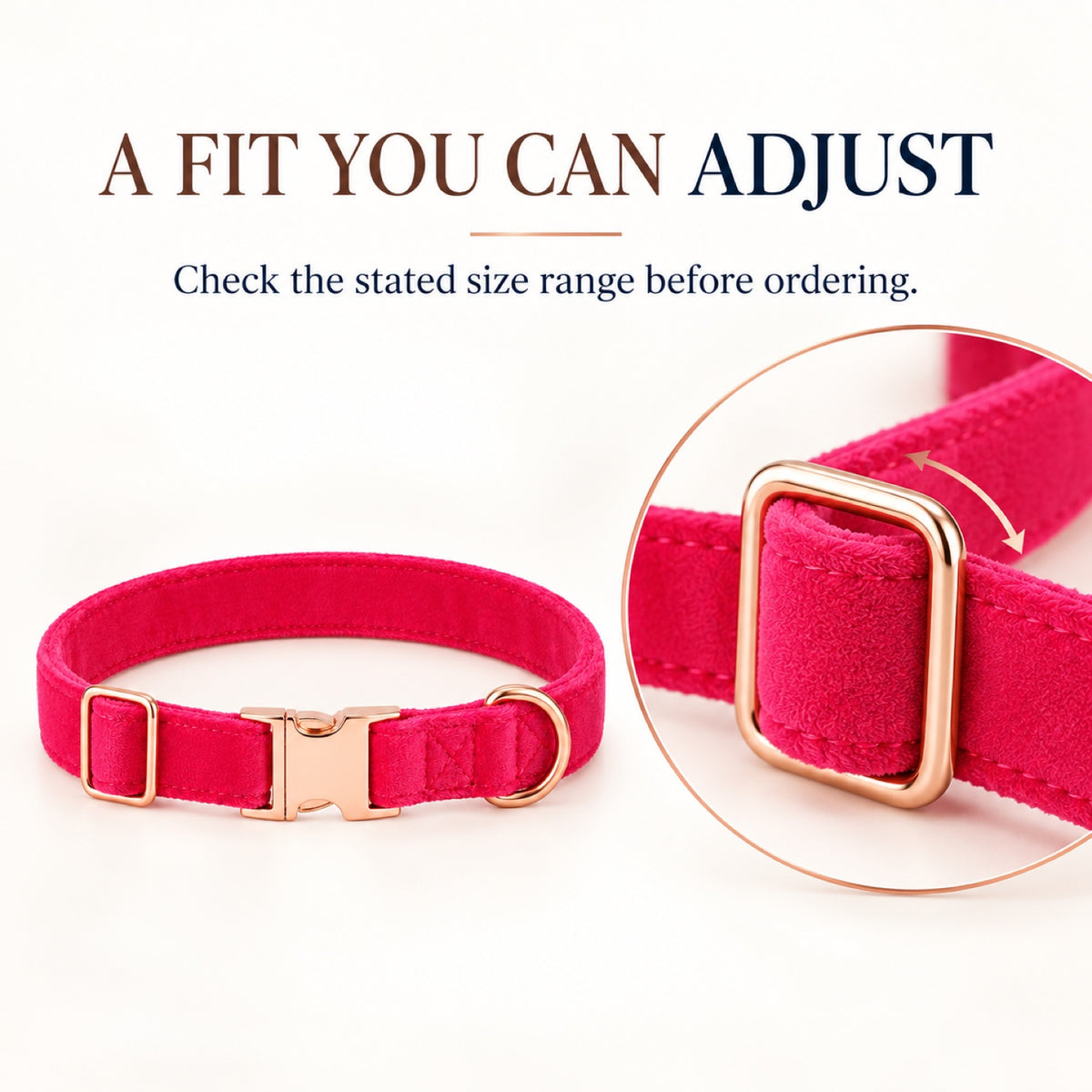 GAVPEPY Fabric Velvet-Look Dog Collar, Sizes 1-5 X 24-5-35 cm, 2-0 X 30-45 cm, 2-5 X 36-55 cm, Rose Pink, for neighborhood walks, park visits and daily dog wear; an adjustable neckwear option for supervised walks and everyday outings image 4 - 3.jpg