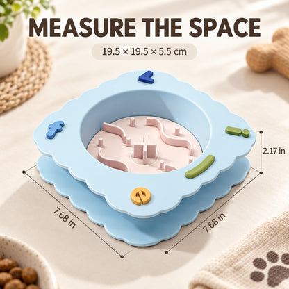 GAVPEPY Silicone Patterned Slow Feeder Bowl, 19.5 x 19.5 x 5.5 cm, Sea Breeze Blue, Sunset Orange or Lemon Yellow, for Everyday Dog and Cat Meals or Water at Home, raised maze-like food channels; a patterned surface separates portions across the bowl image 4 - 3.jpg