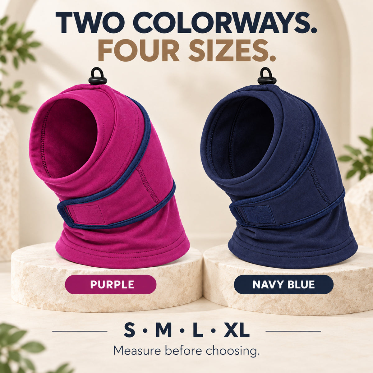 GAVPEPY Fleece-Style B-Shape Dog Head and Neck Wrap, Navy Blue or Purple in S, M, L and XL, for covering ears and neck during supervised cool-weather or noisy routines, walks, home, grooming and travel image 4 - 3.jpg