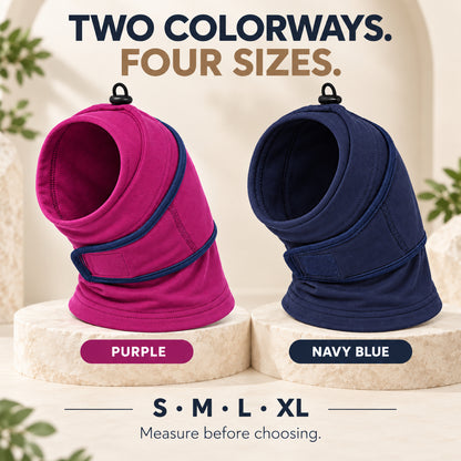 GAVPEPY Fleece-Style B-Shape Dog Head and Neck Wrap, Navy Blue or Purple in S, M, L and XL, for covering ears and neck during supervised cool-weather or noisy routines, walks, home, grooming and travel image 4 - 3.jpg
