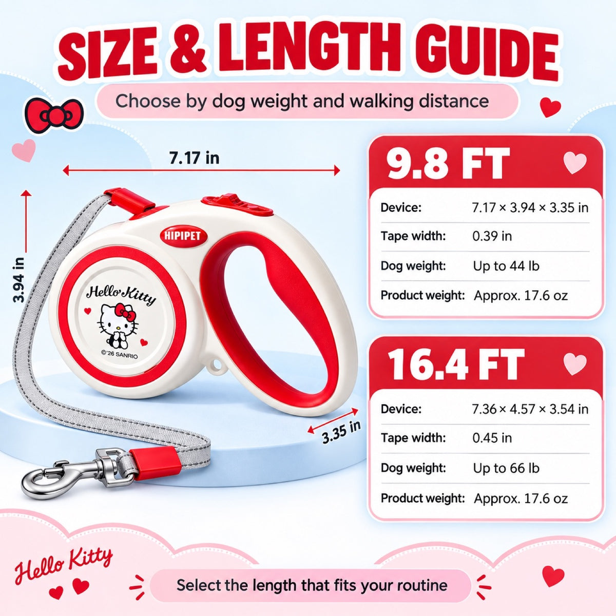 Hello Kitty Retractable Dog Leash, 2 Lengths, By GAVPEPY image 4 - 3.jpg