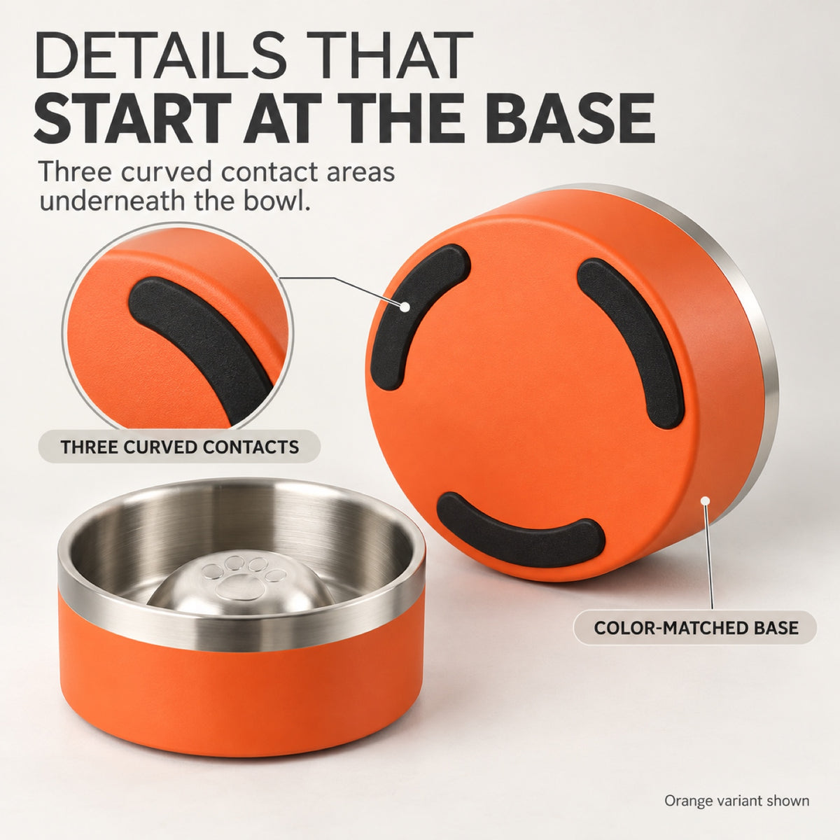 GAVPEPY Stainless Steel Paw-Pattern Slow Feeder Bowl, 17 or 20 cm diameter, 11 finishes including Black, Pink, Green, Navy Blue, White, Orange, Red, Blue, Mint Green, Gray and Steel, for Everyday Dog and Cat Meals or Water at Home, raised paw-shaped image 4 - 3.jpg