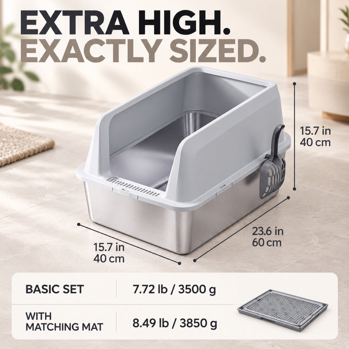 GAVPEPY Extra Large Stainless Steel Top-Entry High-Sided Cat Litter Box, 8 Options image 4 - 3.jpg