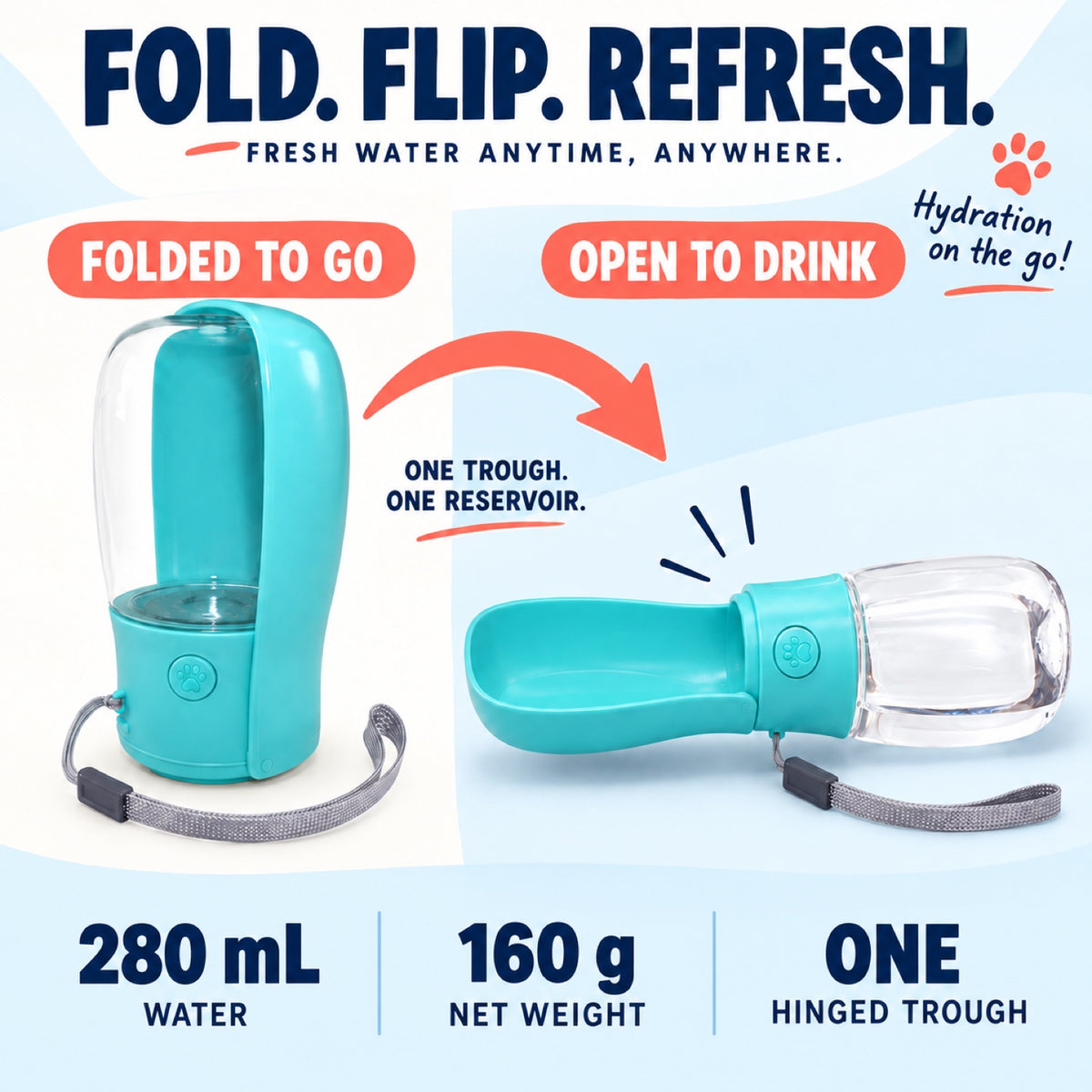 Foldable Silicone Pet Travel Water Bottle, 280 mL, 3 Colors, By GAVPEPY image 4 - 3.jpg
