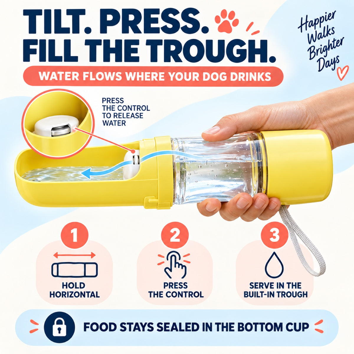 2-in-1 Pet Water and Food Bottle, 450 mL, 4 Colors, By GAVPEPY image 4 - 3.jpg