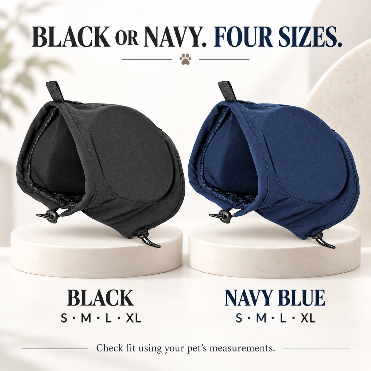 GAVPEPY Fleece-Style Dog Ear Cover Hood, Black or Navy Blue in S, M, L and XL, for covering the ears during supervised windy or noisy routines, home, grooming visits, travel and cooler outdoor outings image 4 - 3.jpg