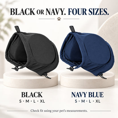 GAVPEPY Fleece-Style Dog Ear Cover Hood, Black or Navy Blue in S, M, L and XL, for covering the ears during supervised windy or noisy routines, home, grooming visits, travel and cooler outdoor outings image 4 - 3.jpg