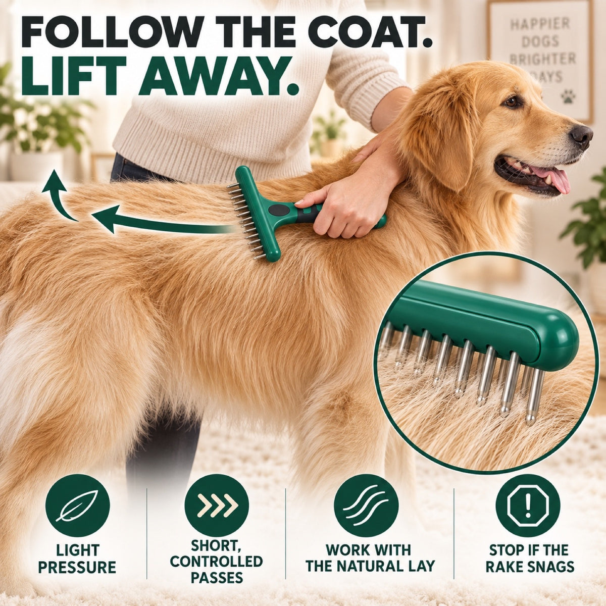 Flexible-Pin Pet Grooming Rake, 2 Sizes and 2 Colors, By GAVPEPY image 4 - 3.jpg