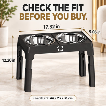GAVPEPY Adjustable Raised Double Dog Bowl Stand, 44 x 23 x 31 cm, Black only, for Everyday Dog and Cat Meals or Water at Home, two stainless steel bowls in a height-adjustable frame; a practical feeding setup for daily pet-care routines image 4 - 3.jpg