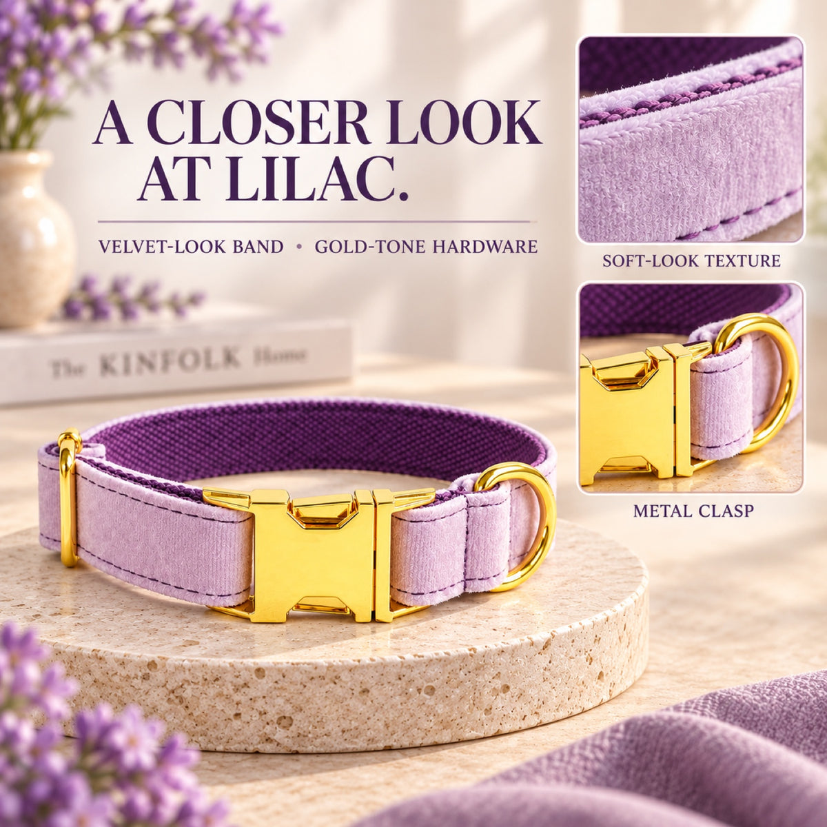 GAVPEPY Polyester Velvet-Look Dog Collar, Sizes XS, S, M, L, XL, Light Purple, for neighborhood walks, park visits and daily dog wear; an adjustable neckwear option for supervised walks and everyday outings image 4 - 3.jpg