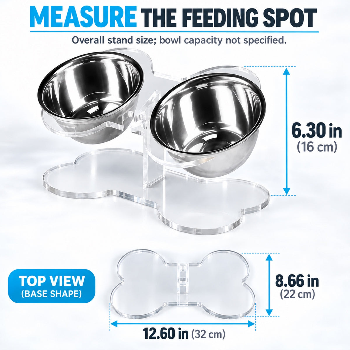 GAVPEPY Clear Acrylic Raised Double Pet Feeder, 32 x 22 x 16 cm; 5 mm panel listed, Clear, for Everyday Dog and Cat Meals or Water at Home, transparent raised panel with two bowl positions; a practical feeding setup for daily pet-care routines image 4 - 3.jpg