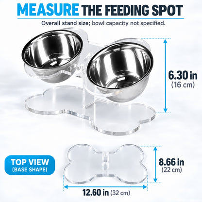 GAVPEPY Clear Acrylic Raised Double Pet Feeder, 32 x 22 x 16 cm; 5 mm panel listed, Clear, for Everyday Dog and Cat Meals or Water at Home, transparent raised panel with two bowl positions; a practical feeding setup for daily pet-care routines image 4 - 3.jpg
