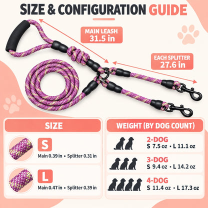 Reflective Multi-Dog Splitter Leash, 30 Options, By GAVPEPY image 4 - 3.jpg