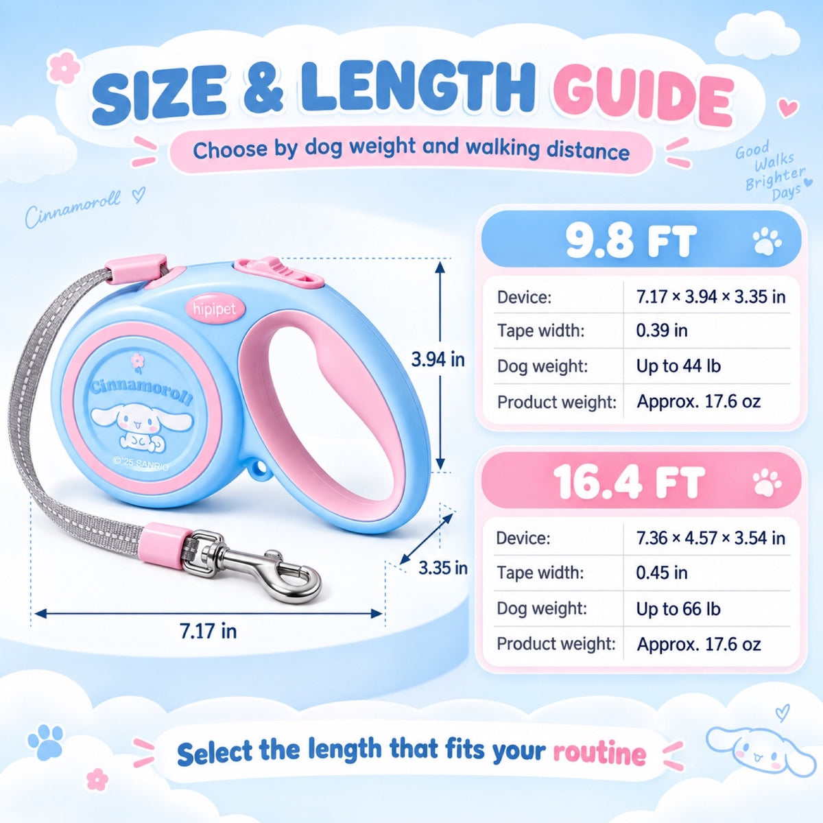 Cinnamoroll Retractable Dog Leash, 2 Lengths, By GAVPEPY image 4 - 3.jpg