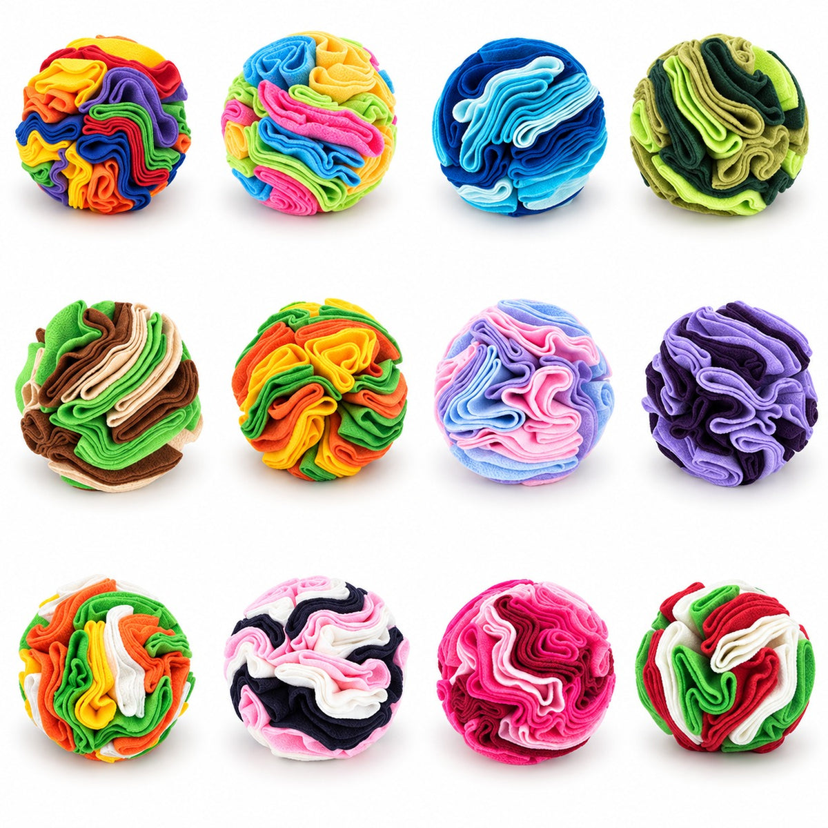 Dog Snuffle Ball, Fleece Treat Search And Toss Enrichment Toy, 3 Sizes And 20 Color Styles, By GAVPEPY image 3 - 3.jpg