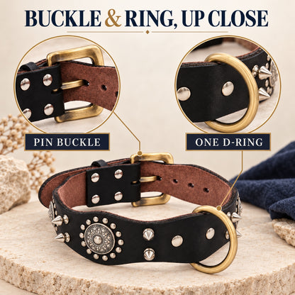 GAVPEPY Leather-style material Studded Dog Collar, Sizes S, M, L, Brown, Black, for neighborhood walks, park visits and daily dog wear; an adjustable neckwear option for supervised walks and everyday outings image 4 - 3.jpg