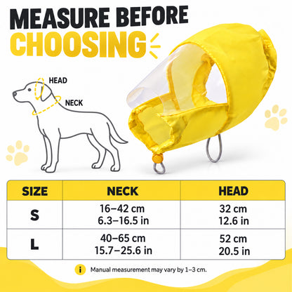 GAVPEPY Polyester and EVA Dog Bath Ear Cover Hood, Yellow in S or L, for covering the ear area during supervised splash-prone baths, home bathing, wash stations and grooming sessions, a bright hood, clear face panel and adjustable lower opening form image 4 - 3.jpg