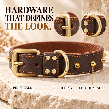 GAVPEPY Leather-style material Studded Dog Collar, Sizes 2-0 cm, 2-5 cm, 3-0 cm, 3-5 cm, Brown, for neighborhood walks, park visits and daily dog wear; an adjustable neckwear option for supervised walks and everyday outings image 4 - 3.jpg