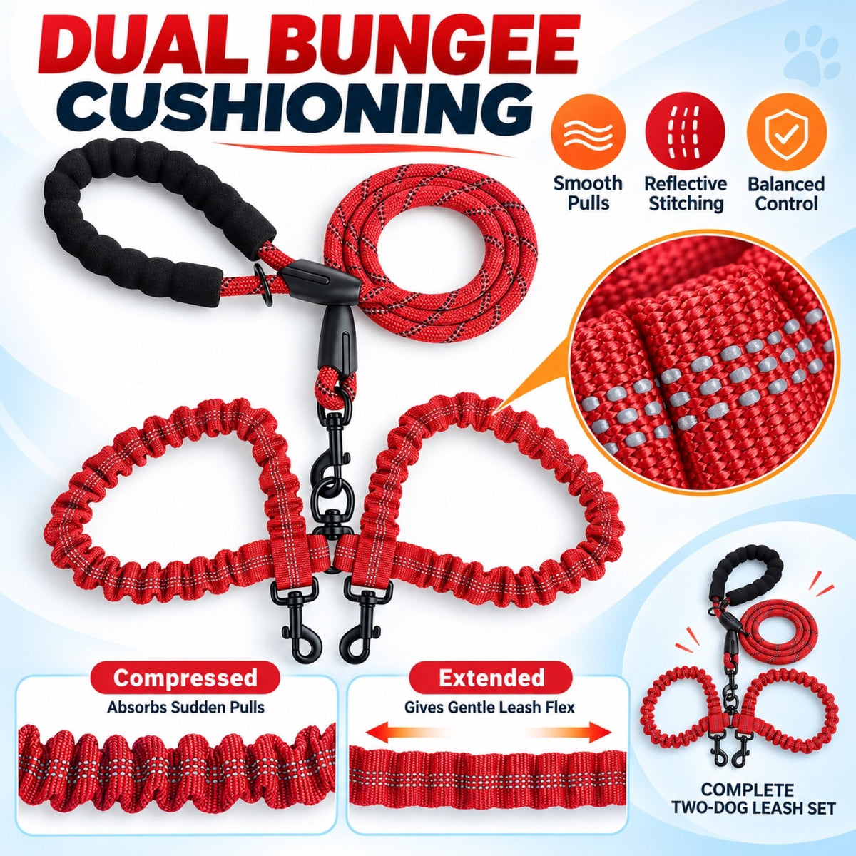 No-Tangle Dual-Dog Bungee Leash, 52 Options, By GAVPEPY image 4 - 3.jpg