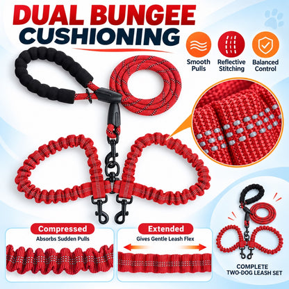 No-Tangle Dual-Dog Bungee Leash, 52 Options, By GAVPEPY image 4 - 3.jpg