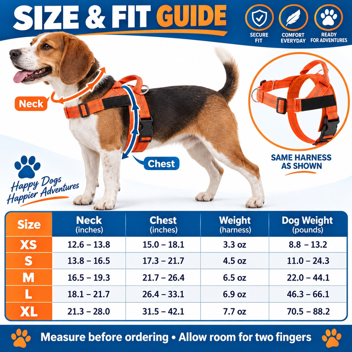 Lightweight Adjustable Nylon Dog Harness, 10 Colors and 5 Sizes, By GAVPEPY image 4 - 3.jpg