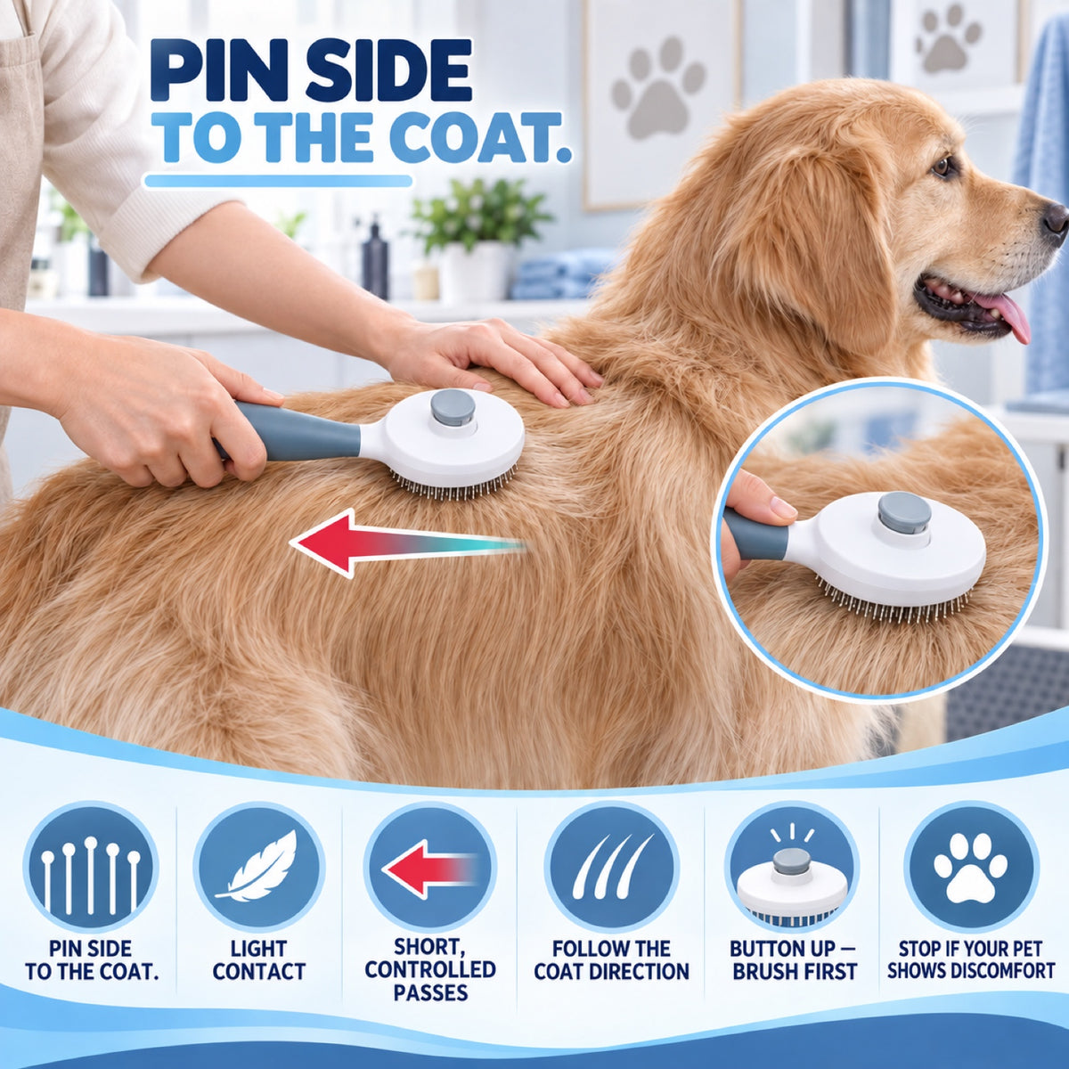 Pet Grooming Pin Brush, 2 Colors and 2 Pin Types, By GAVPEPY image 4 - 3.jpg