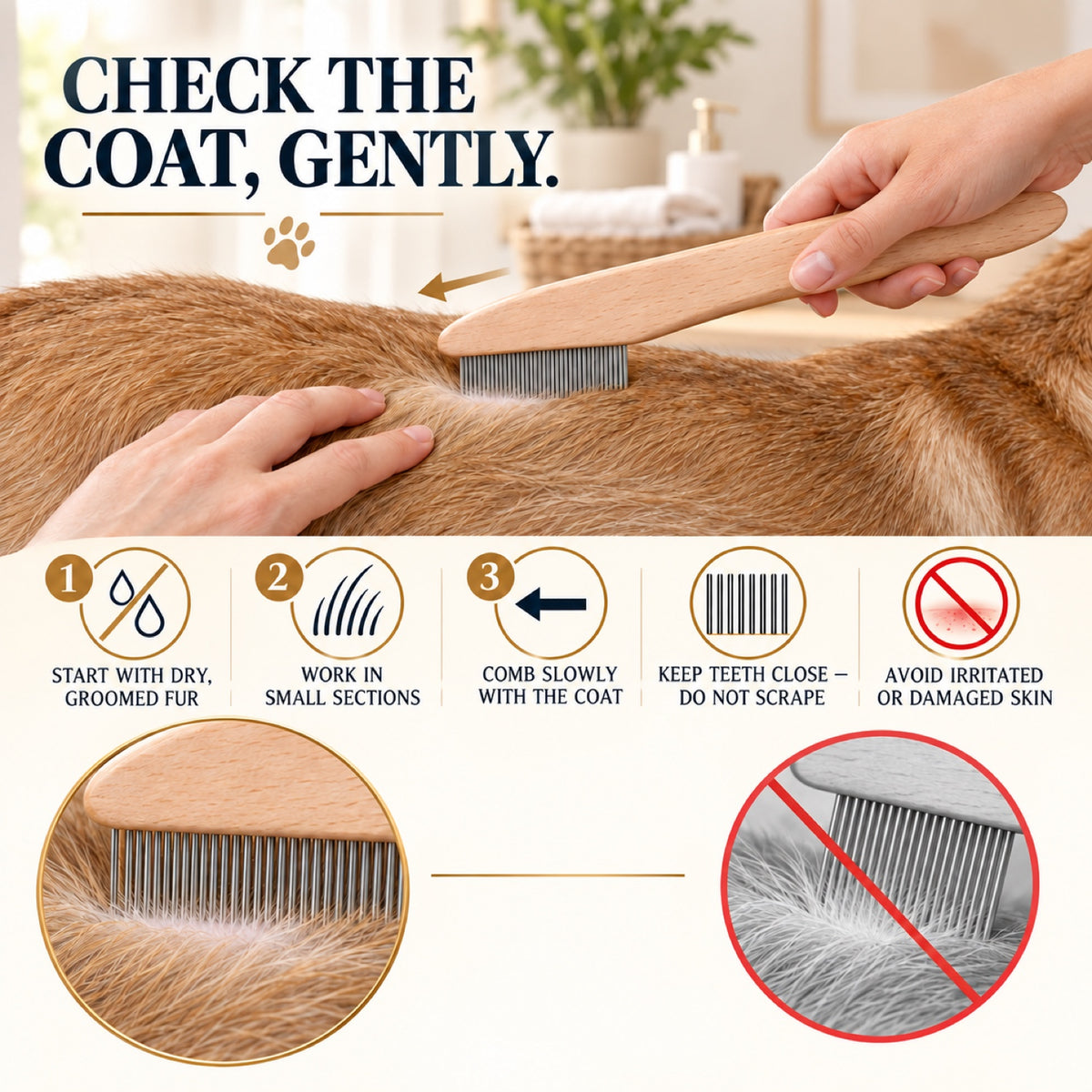 60-Tooth Wooden Pet Flea Comb, 2 Designs and 3 Finishes, By GAVPEPY image 4 - 3.jpg