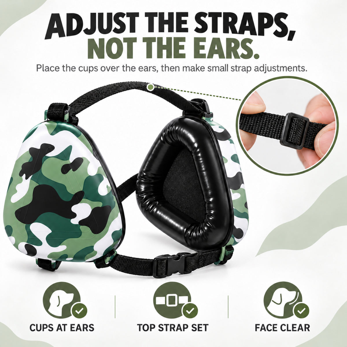 GAVPEPY ABS-Shell Triangular Dog Ear Muffs, Black or Camouflage exterior choices, for covering canine ears during loud surroundings and supervised outings, grooming appointments, outdoor events, travel and home celebrations image 4 - 3.jpg