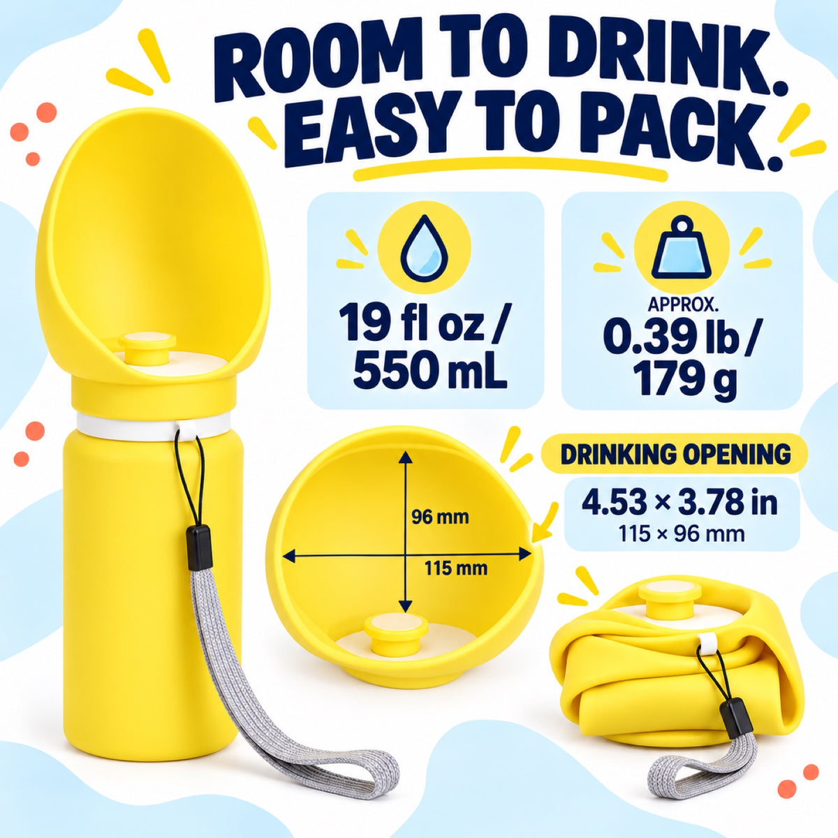 Foldable Silicone Travel Dog Water Bottle, 550 mL, 4 Options, By GAVPEPY image 4 - 3.jpg
