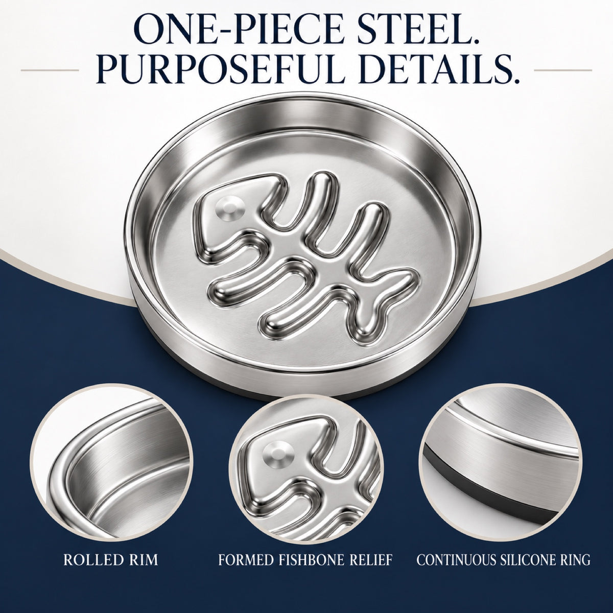 Fish-Bone Stainless Steel Slow Feeder Bowl with Silicone Base, By GAVPEPY image 4 - 3.jpg