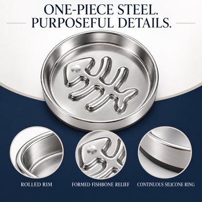 Fish-Bone Stainless Steel Slow Feeder Bowl with Silicone Base, By GAVPEPY image 4 - 3.jpg