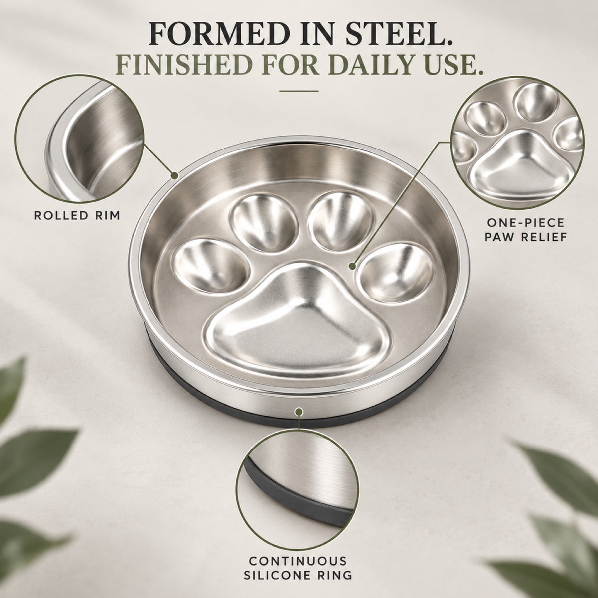 Paw-Print Stainless Steel Slow Feeder Bowl, 2 Base Options, By GAVPEPY image 4 - 3.jpg