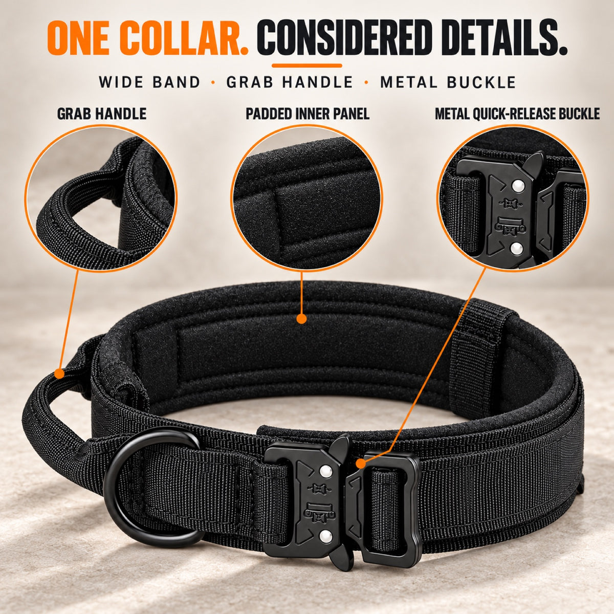 GAVPEPY Polyester with zinc-alloy hardware Tactical Padded Dog Collar, Sizes M, L, XL, 5 color or pattern options, for neighborhood walks, park visits and daily dog wear; an adjustable neckwear option for supervised walks and everyday outings image 4 - 3.jpg