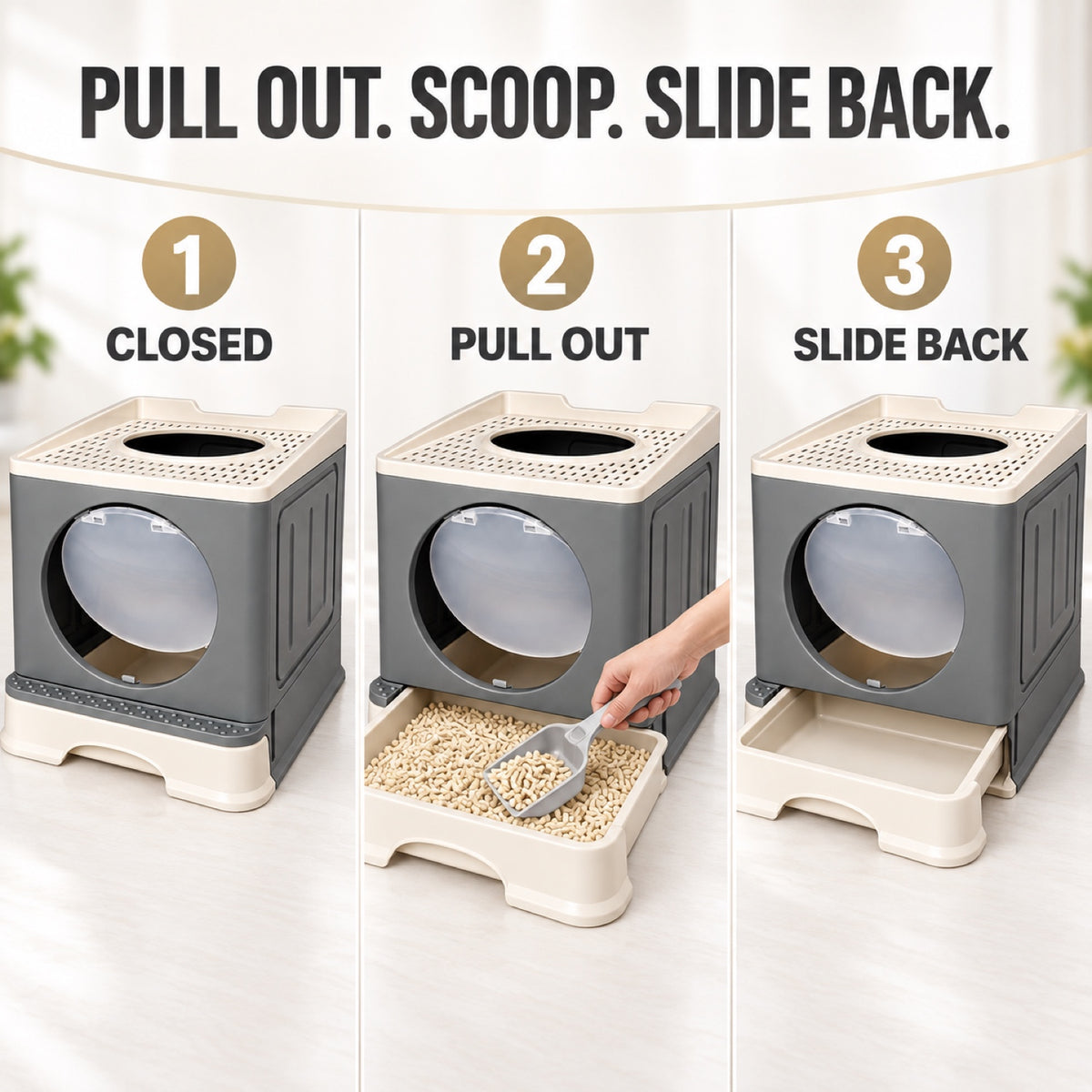 GAVPEPY Foldable Top-Entry Enclosed Cat Litter Box image 4 - 3.jpg