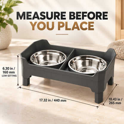 GAVPEPY Raised Double Stainless Steel Pet Bowls, 44 x 26.5 x 16 cm, Black stand, for Everyday Dog and Cat Meals or Water at Home, two bowls with a tall surrounding stand; a practical feeding setup for daily pet-care routines image 4 - 3.jpg
