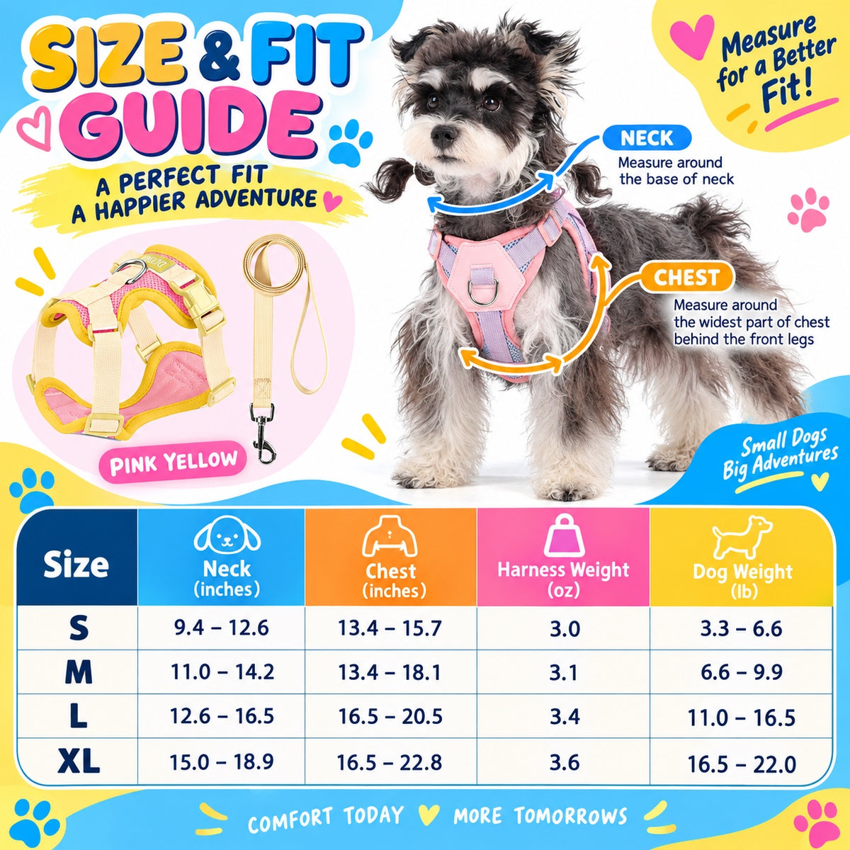 Padded Small Dog Harness and Leash Set, 6 Colors and 4 Sizes, By GAVPEPY image 4 - 3.jpg