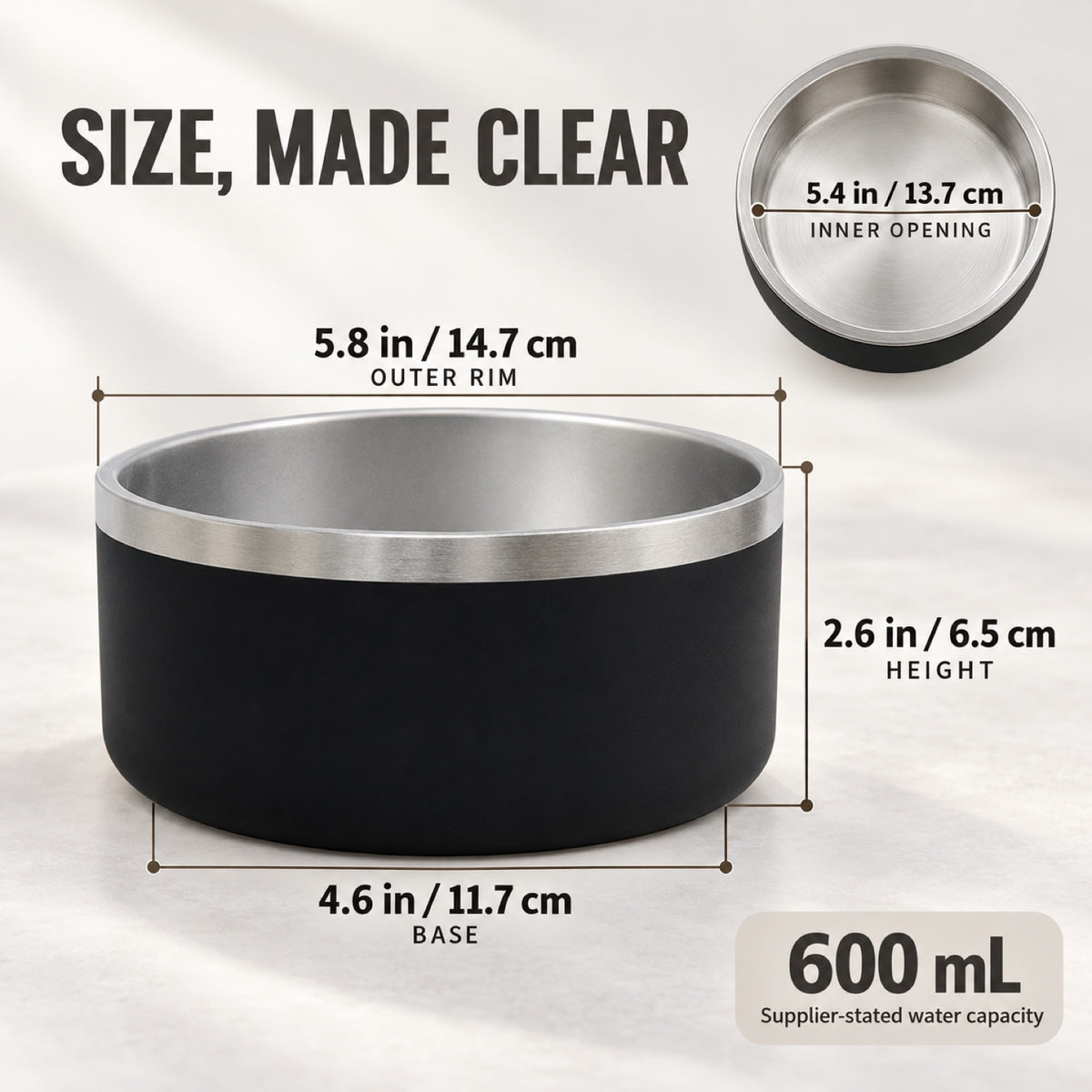 GAVPEPY Stainless Steel Pet Feeding Bowl, 14, 18 or 22 cm diameter, Red, Black, Blue, Green or White, for Everyday Dog and Cat Meals or Water at Home, wide rim and colored outer finish; a practical feeding setup for daily pet-care routines image 4 - 3.jpg
