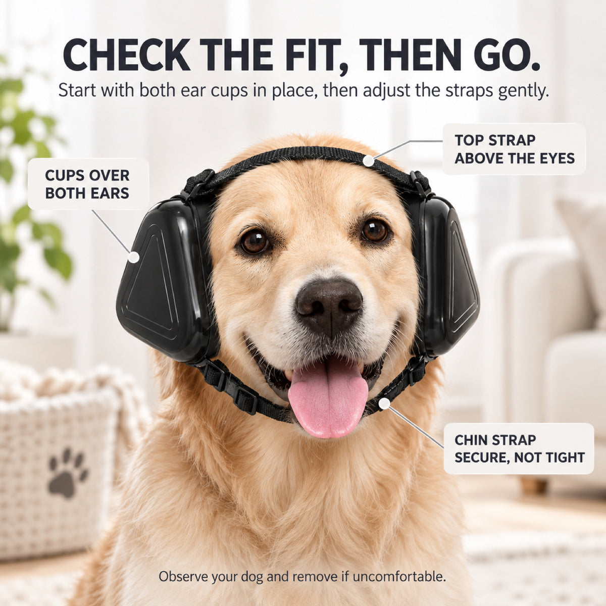 GAVPEPY Adjustable Hard-Shell Dog Ear Muffs, Black or Camouflage color options with an adjustable strap fit, for covering a dog’s ears during supervised exposure to noisy surroundings, grooming, travel and outdoor events image 4 - 3.jpg